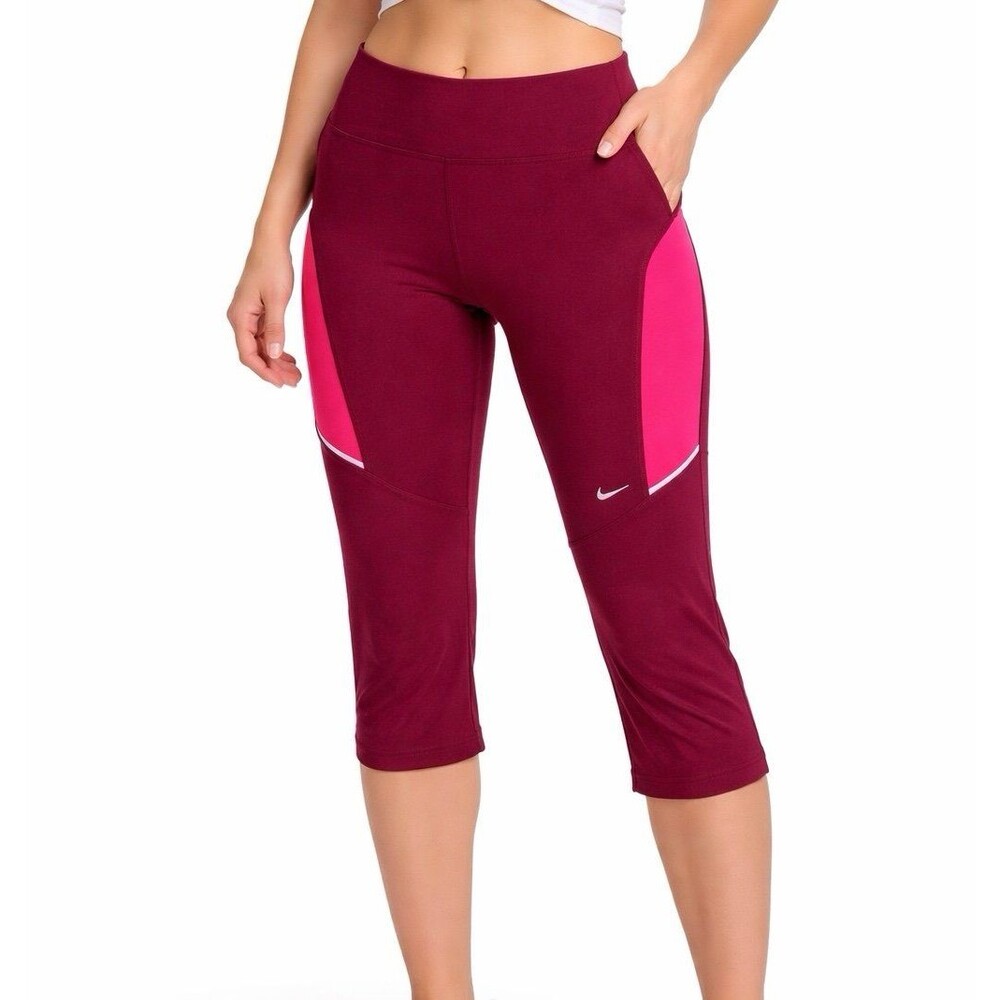 Nike Dri-Fit Capri Leggings Burgundy Pink Women's Small 16" Inseam EUC Running
